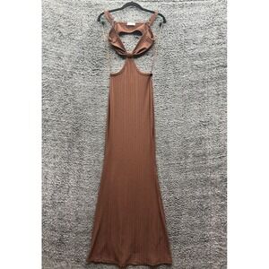 Isalis Ribbed Knit Halter Neck Sleeveles Maxi Dress Brown Womens Size‎ S